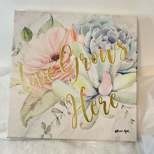 “Love Grows Here” Oliver Gal Pink and Green Art & Decals Wall Decor